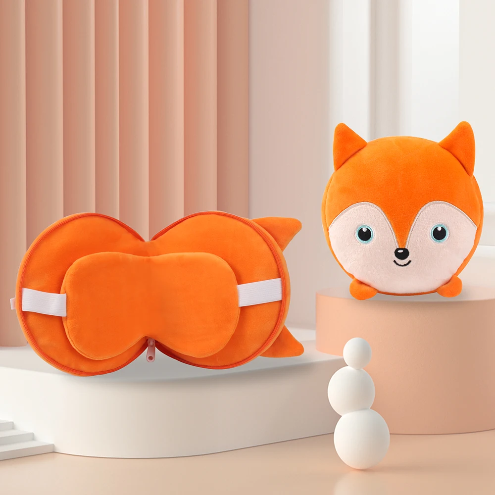 Cartoon Animal Fox Plush Pillow 2 In 1 Travel  Pillow  With Eye Mask