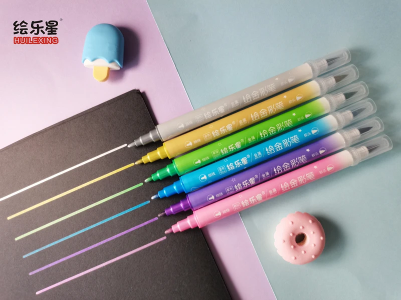 Factory Price 6 color metallic colors glitter art marker pen twin marker for children student art