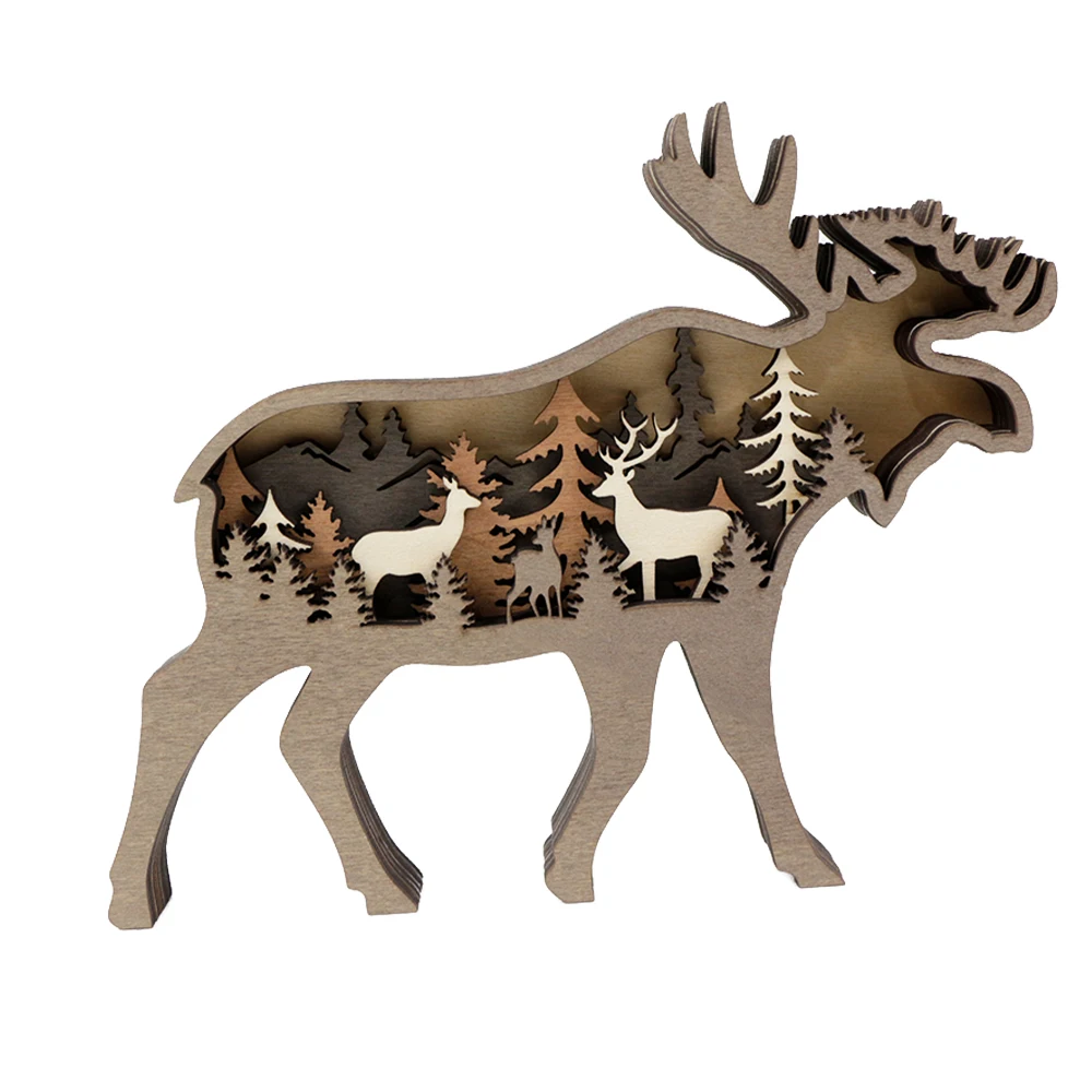 Christmas Wood Carved Handmade Ornament 3D Laser Cutting Wooden Home Decoration