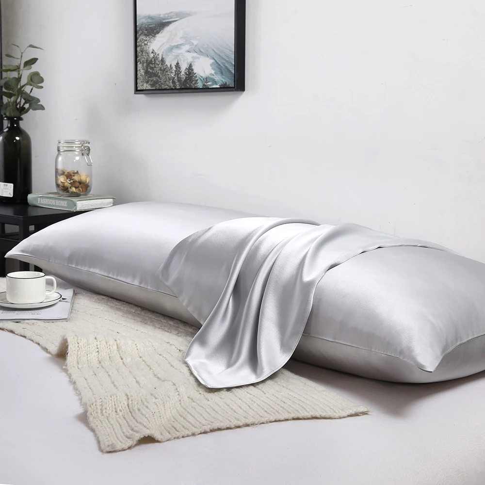 Wholesale 16MM Gray Color Mulberry Silk Pillowcase 51*137cm Couple Size