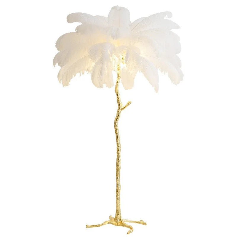 Modern Nordic Luxury Bedroom Living Room Resin Floor Light Led Standing Ostrich Feather Floor Lamp