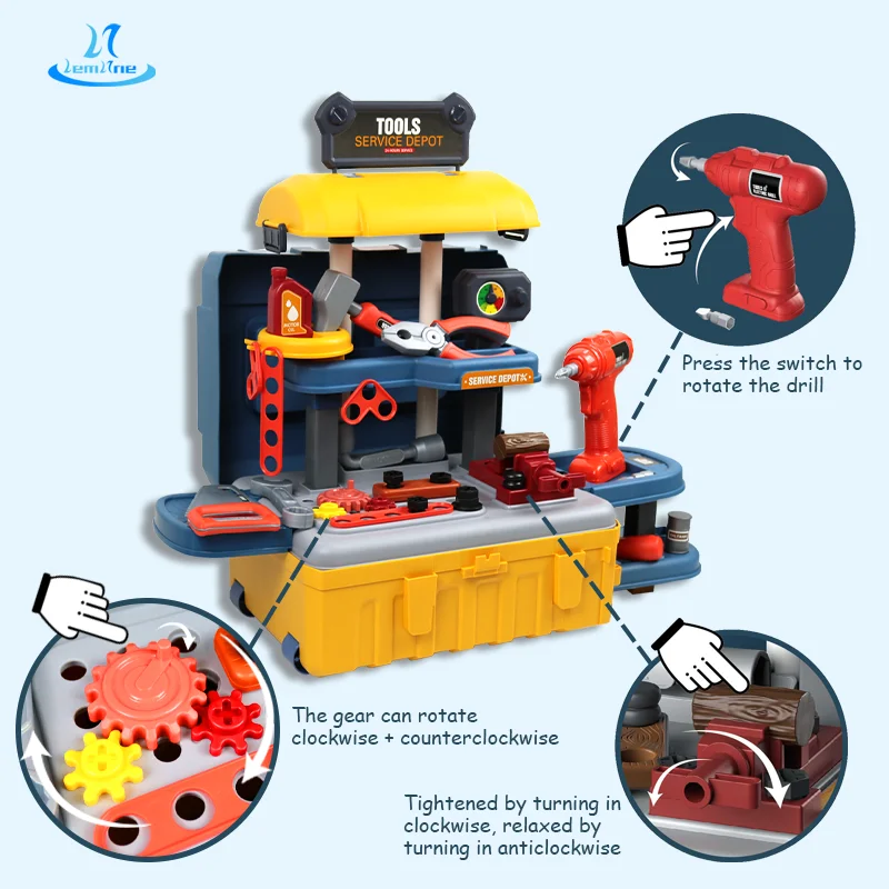 46pcs 3 In 1 Trolley Case Mobile Tool Table Play Set House Tools Service Jugetes Kid Chainsaw Toy For 9 Years Old Boy Toy