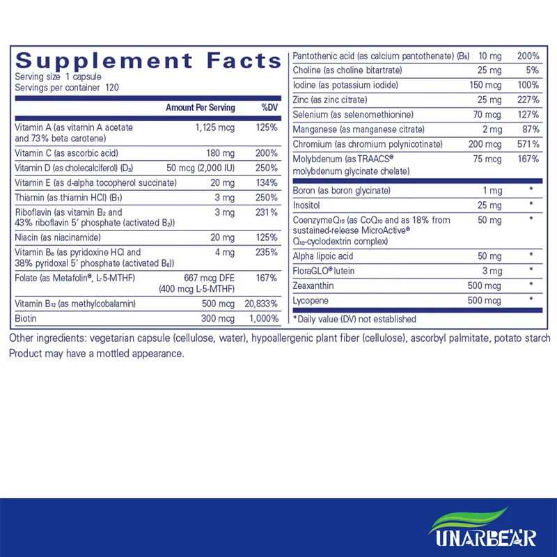 Once Daily Multivitamin Antioxidant Complex Metafolin CoQ10 Vision Cognitive Function Cellular Health Capsule