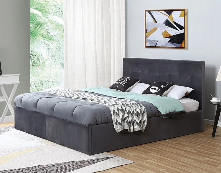 Willsoon Modern Design Wooden Gas Lift Storage Bed Frame Flexible Operation with Storage Bedding inside Velvet Bed for Bedroom