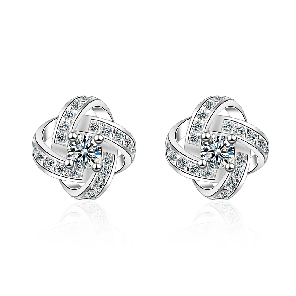 Eternal Star Korean Fashion Platinum High-End Diamonds Stud Earrings