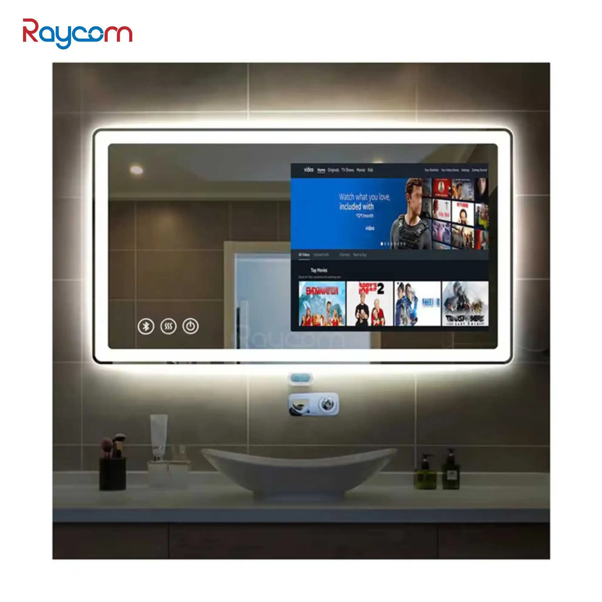 Raycom Bathroom Mirror TV LED Bath Mirrors Illuminated Rectangle Mirror Smart TV