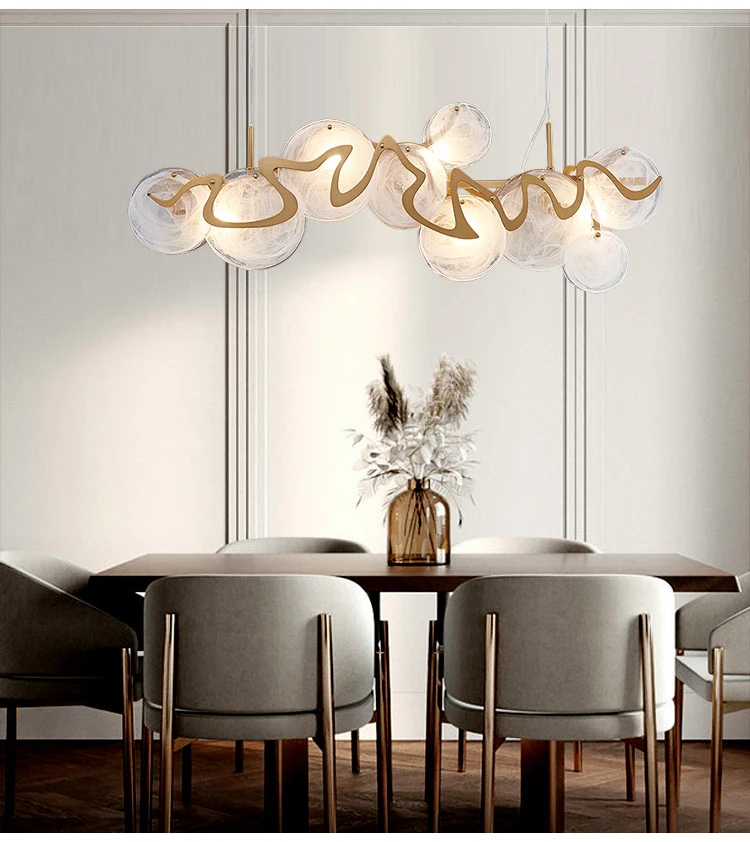 Post-modern Nordic simple restaurant chandelier designer glass art living room round atmosphere bar study lamps