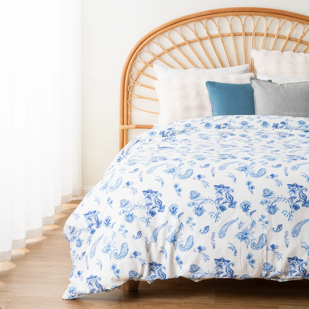 stonewashed Wild Flowers Printed Bedding Ultra Soft Linen Cotton Duvet Cover Pillowcase Set Zipper Button Closure All Season Use