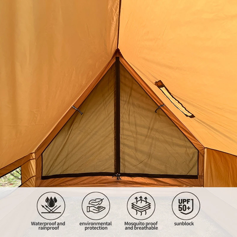 Large Portable Glamping 70D Polyester Waterproof Heating Camping Tent with Stove for Hiking Picnic