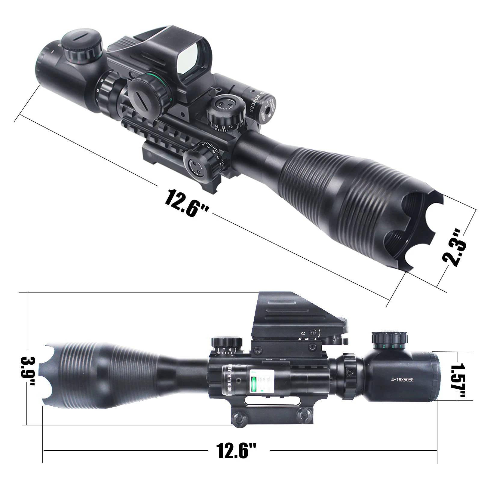 Factory Combo Series C4-16X50 Scope Red Green Illumination W/Green Laser Sight and Reflex Red Dot Sight Accessories