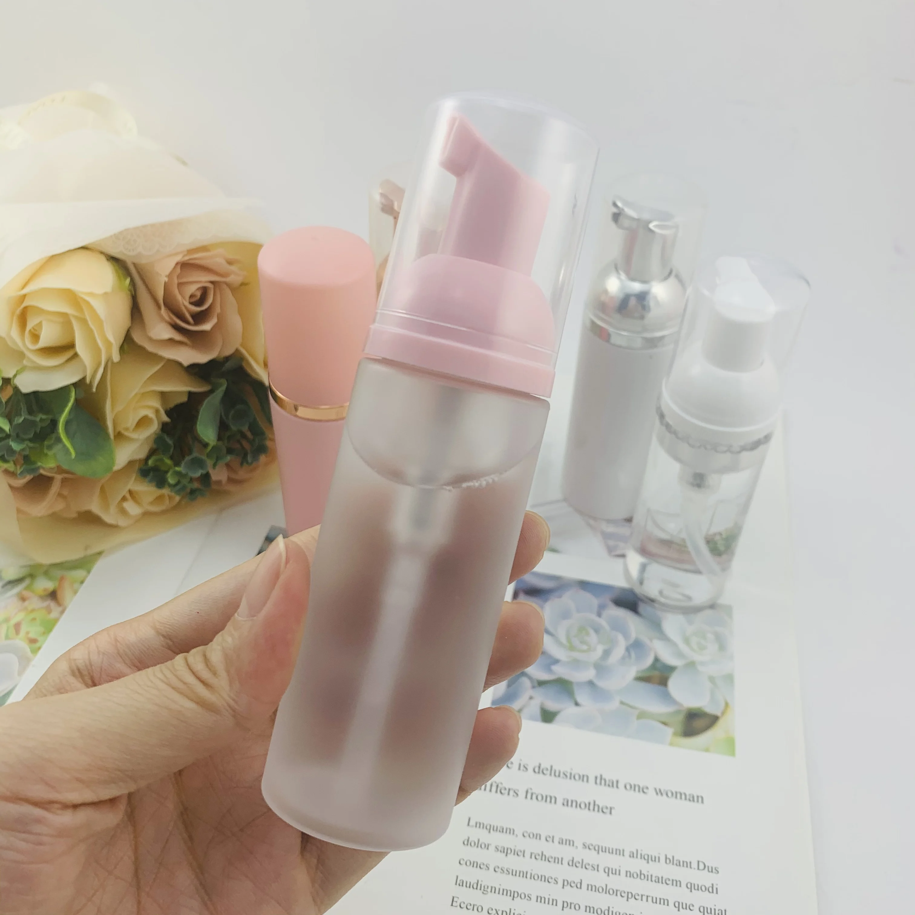 2021 Latest Style Pink Eyelash Mousse Foam Bottle 60ML Frosted Eyelash Foam Cleaner Customized with Own Label