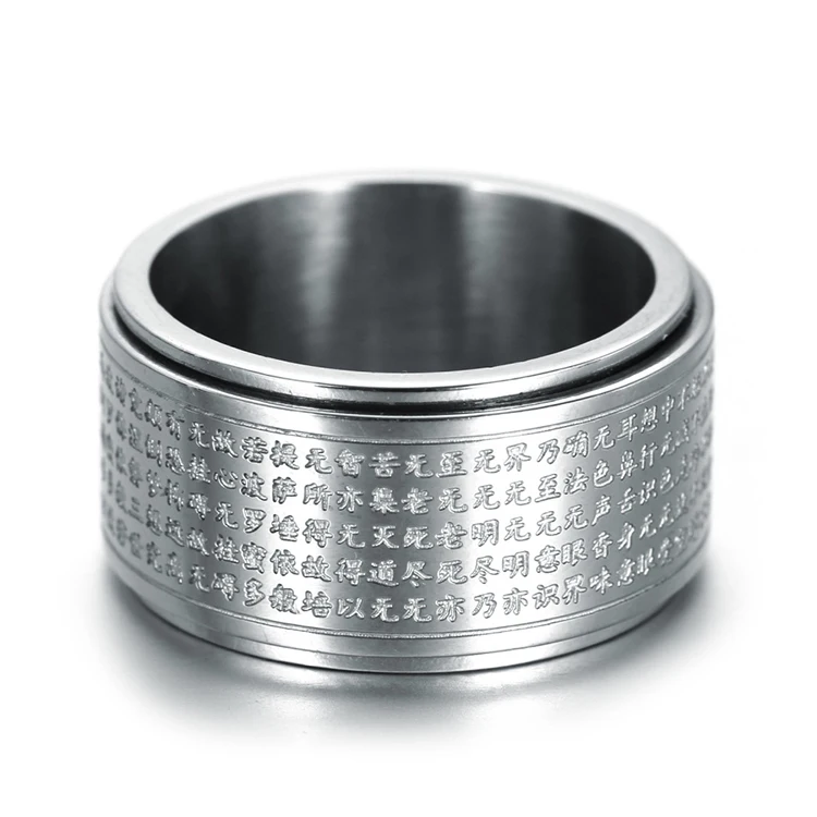 New Style WHOLESALE Men Stainless Steel 18K Gold Rotatable Scripture Finger Ring