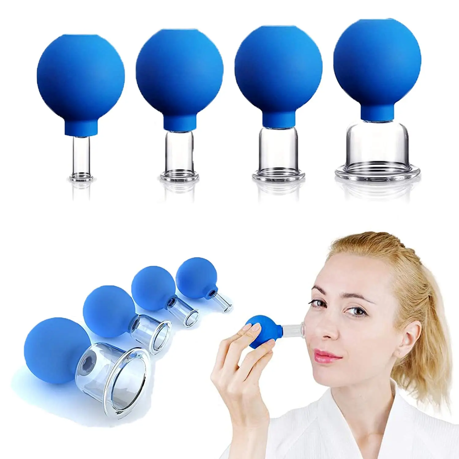 4 PCS Glass Facial Cupping Set |Silicone Vacuum Suction Cupping Massage Therapy