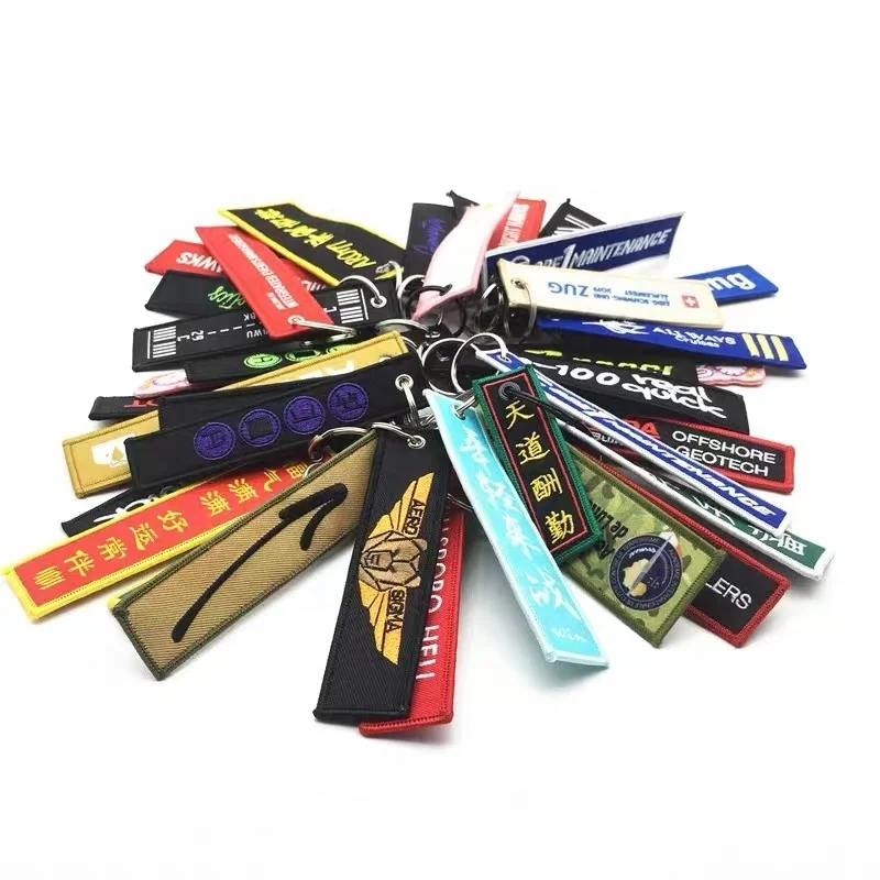 ZD Custom Promotional Crew Woven Fabric Anime Characters Key chain Embroidery Key chain flight Tag