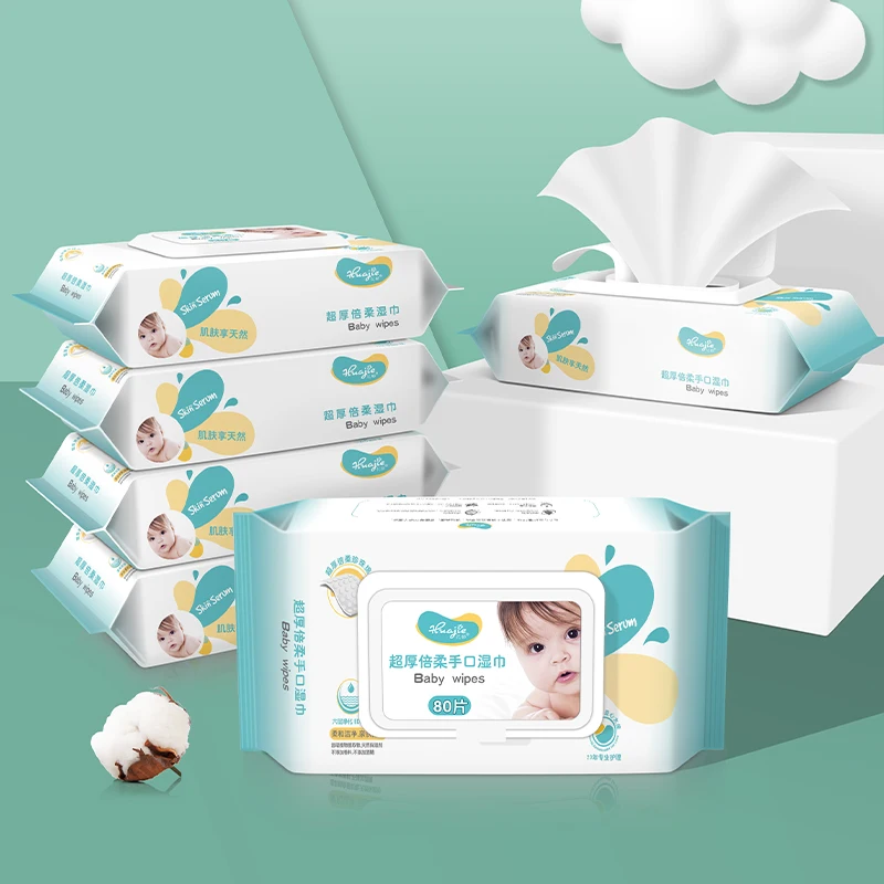 80PCS Custom Private Logo Baby Wipes Pearl Cotton Wet Wipes Facial Hand Wipes Daily Cleaning Tissue Skin Care