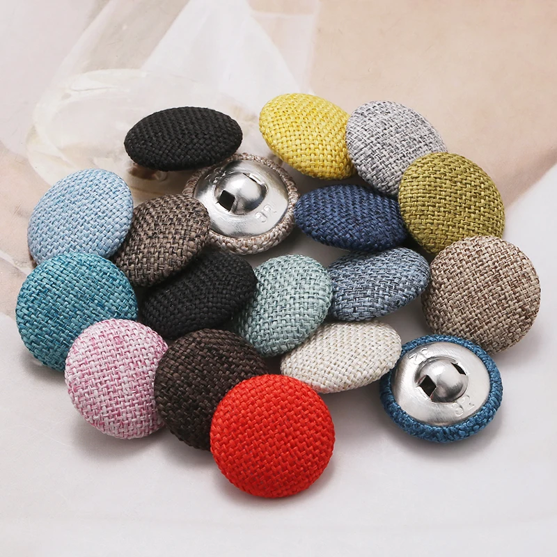 Cloth Covered Button Sewing Metal Round Shank Buttons For Dress Shirt Small Suit Coat Cloth Decoration