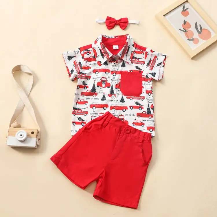 Buy From China Origin Sale My First Christmas Santa Print Short Sleeve T-Shirt Shorts 1-6YBaby Boy Clothes Christmas
