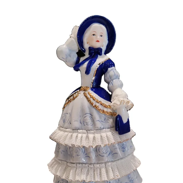 European-style classical ceramic doll music box Jane Eyre blue and white gilt high-end art decoration exquisite girls gift