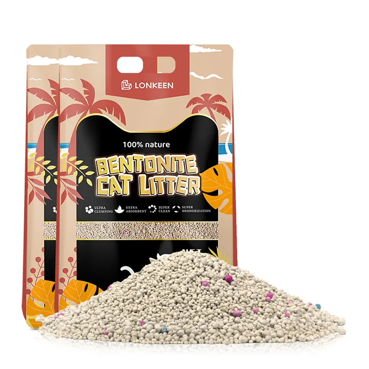 China supplier Dust free Multi Color Granular clumping arena para gato Bentonite clay cat sand with fruit scent