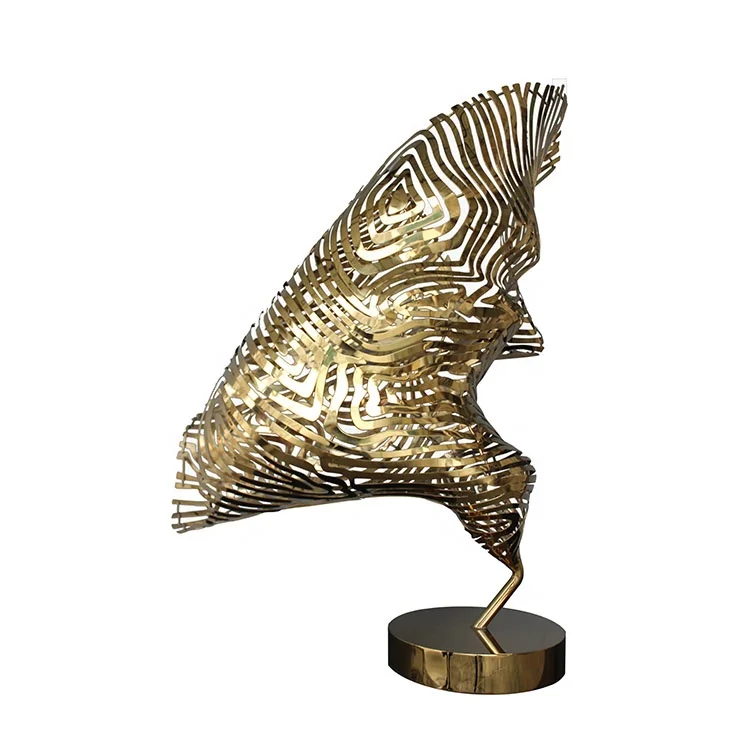 Factory directly supply custom abstract stainless steel hollow gold plating sculpture