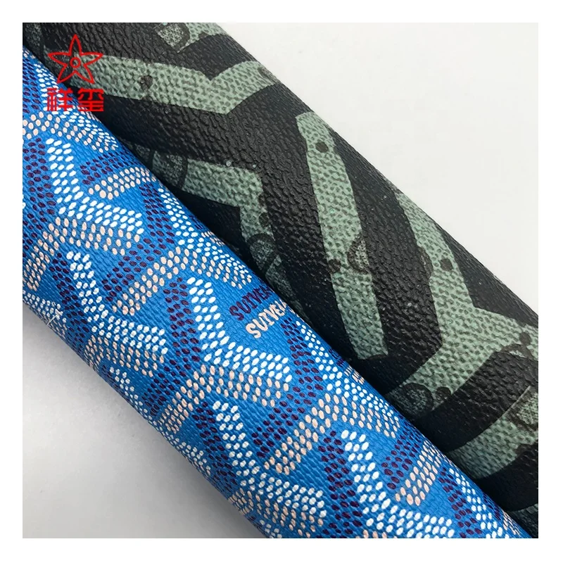 Print leather  check design PVC synthetic leather woveng backing for bag and cosmetic case