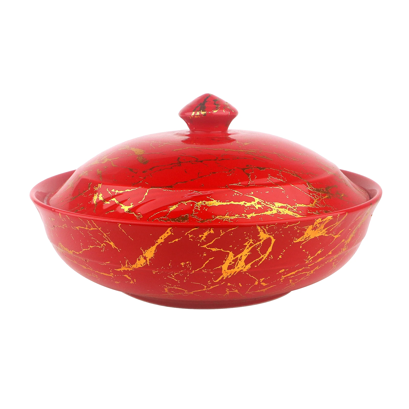 Golden marbling Light Red Color Rice Bowl With Lid