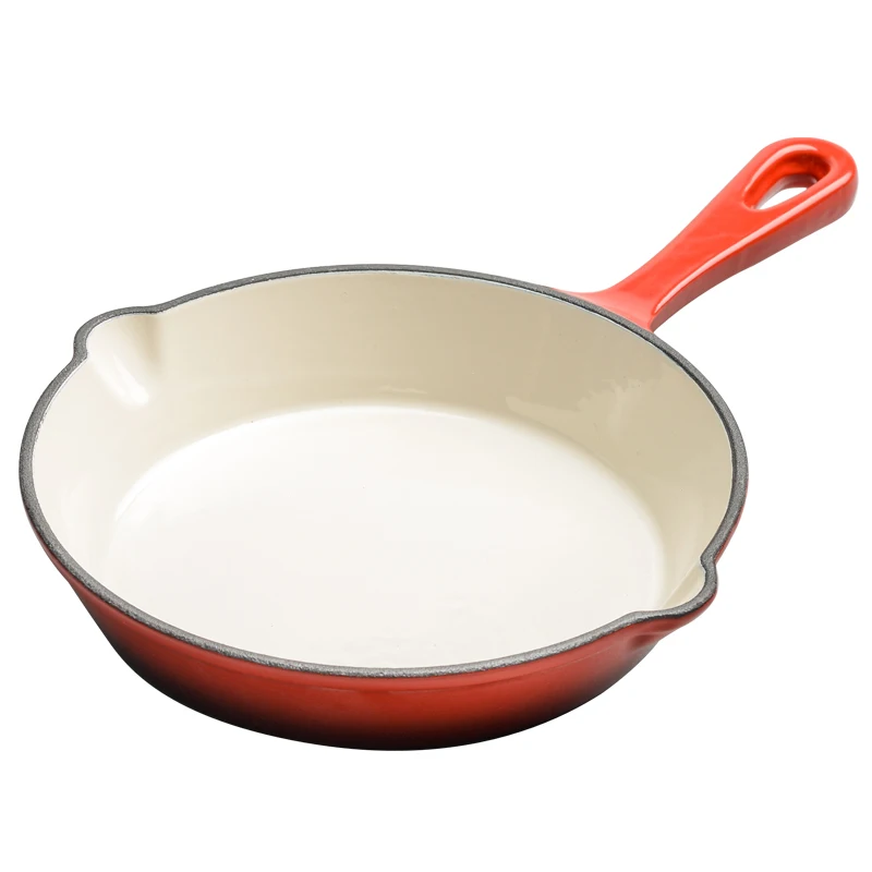 Cast iron enamel frying pan ceramic skillet cookware set flat steak pan baking Dish with Short handle and 2 outlet nozzle