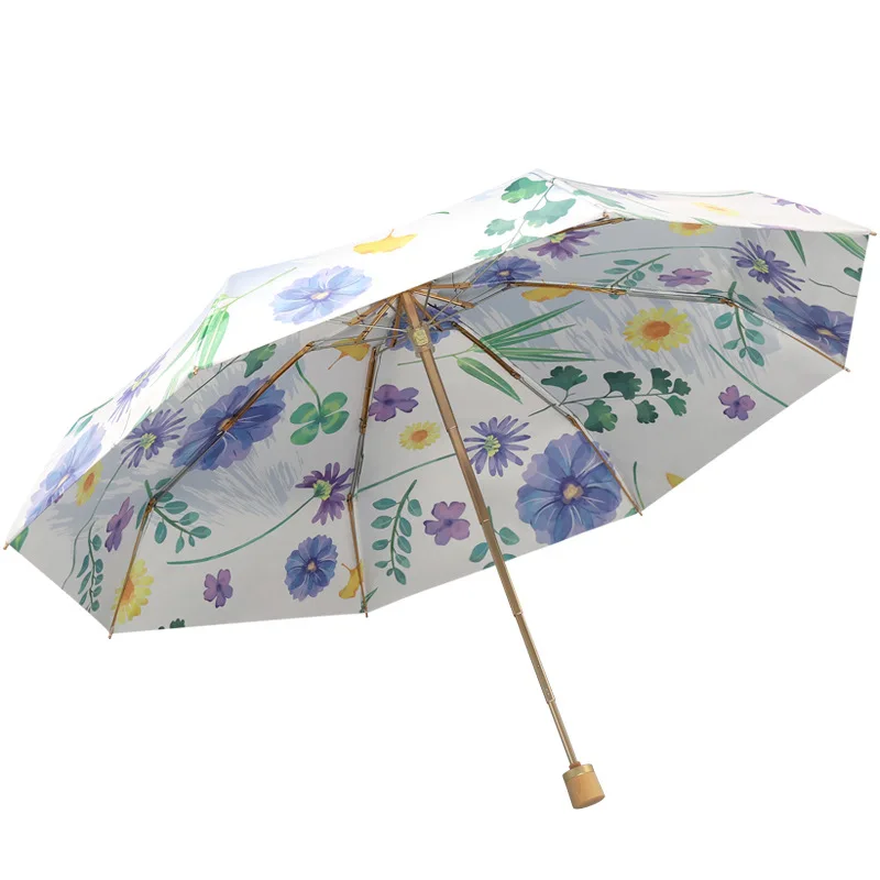 5 Fold Uv Umbrella Colorful Coated  Protection Sun Compact Oem Custom Print  Automatic Folding Rain Umbrella