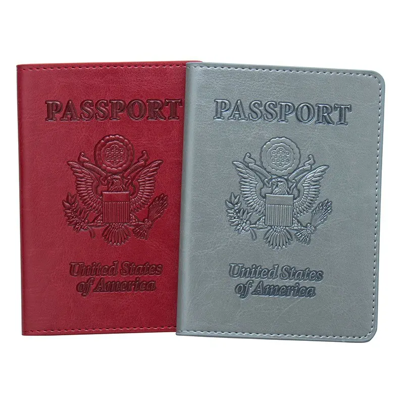 United States Embossed Text Pattern RFID Blocking Travel Passport Holder PU Leather USA Passport Cover