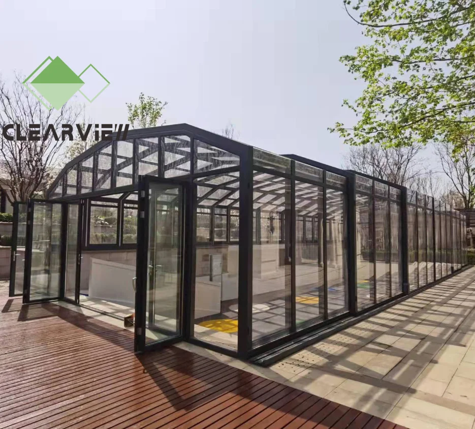 CLEARVIEW 4 Season Garden retractable outdoor pool enclosure cost House sunroom aluminum glass Enclosure Retractable for house