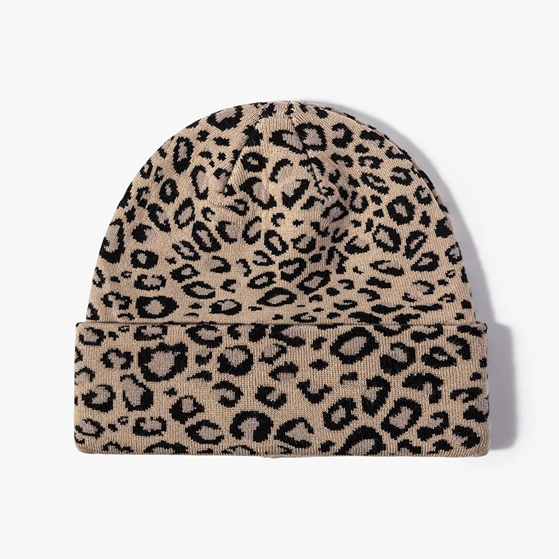 Winter Cap Warm Leopard Cow Cuff jacquard Knitted Beanie Hats Fashion Men Women Double Layer Folded Zabra Cow Ski Hat