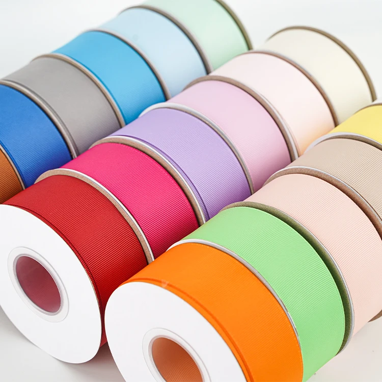 Large Stock Wholesales Custom Packing Decoration 1.5 Inch 38MM 196 Solid Colors 100 Yards Per Roll Polyester Grosgrain Ribbon