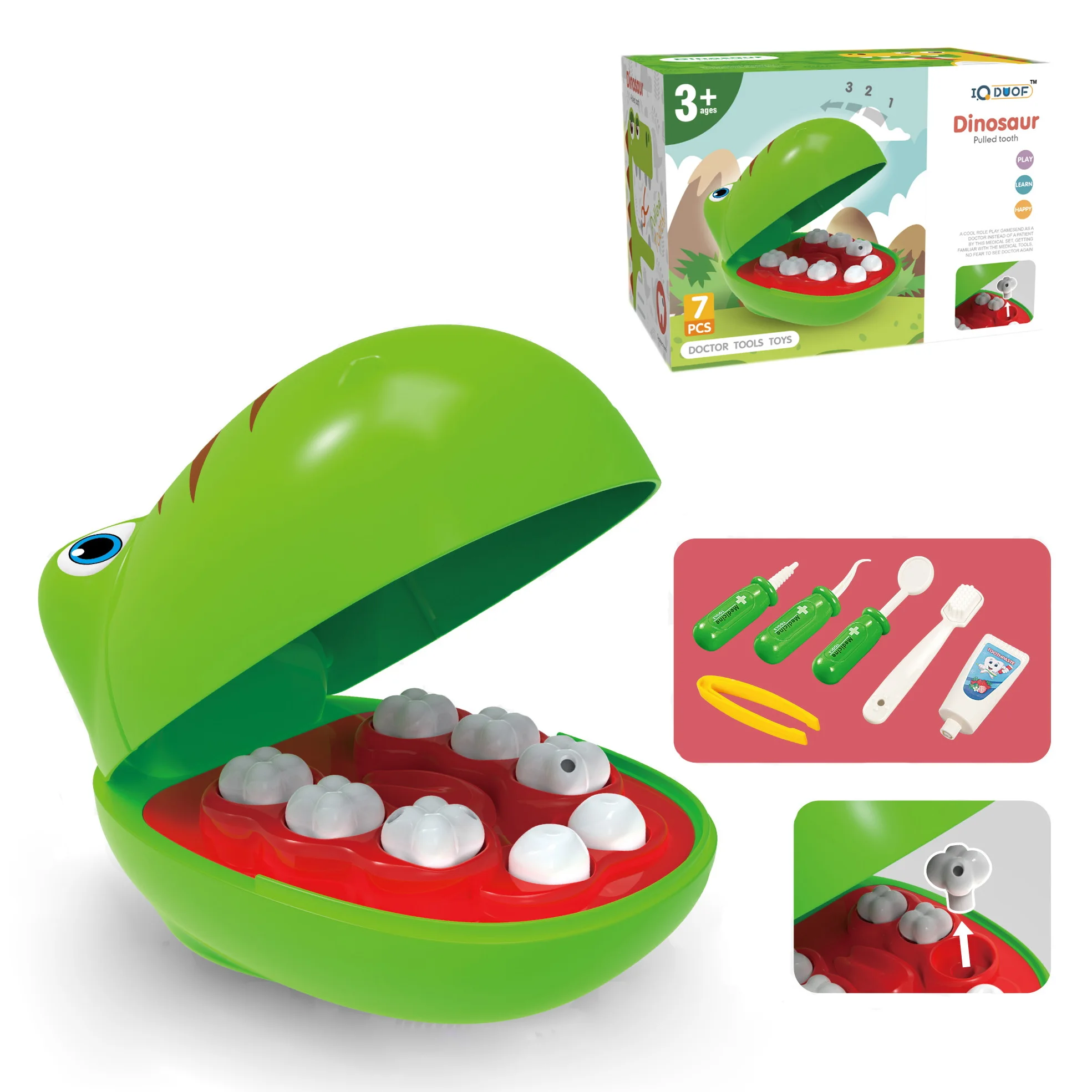 Children role-play learning toy Dinosaur model Dentist toy Set 7 piece medical kit for boys and girls