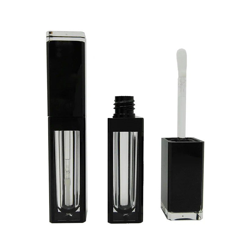 
High quality square clear empty black cap custom 5ml lip gloss tubes 