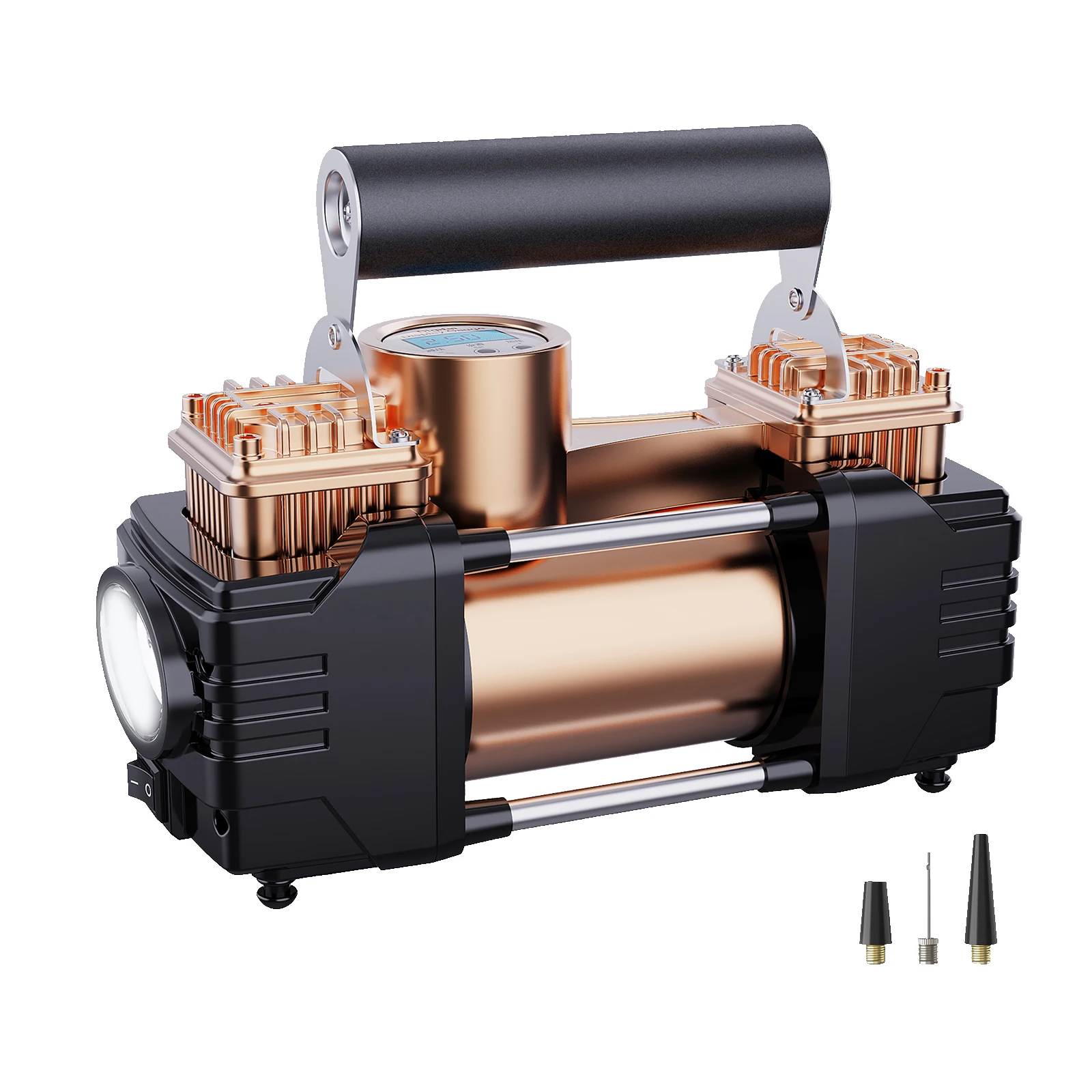 Double Cylinder Car Air Compressor Tire Pump Auto Air Inflator For Truck Or Motorcycle With LED Light