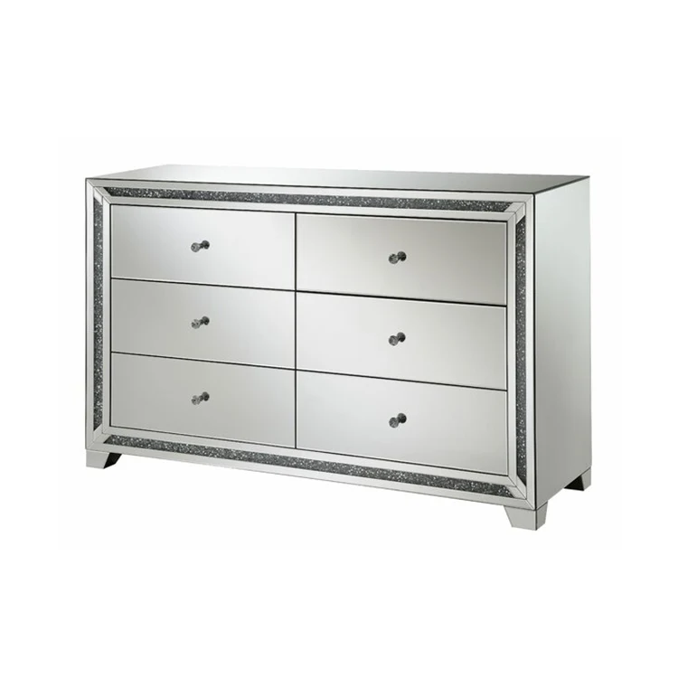 Шкаф для домашнего хранения, роскошные зеркальные шкафы серебряного цвета с измельченными бриллиантами, 6 ящиков, комод с выдвижными ящиками, мебель для спальни