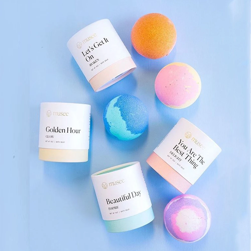 Custom Logo Cardboard Craft Paper Round Tube Bath Bombs Soap Packaging Cylinder Gift Box