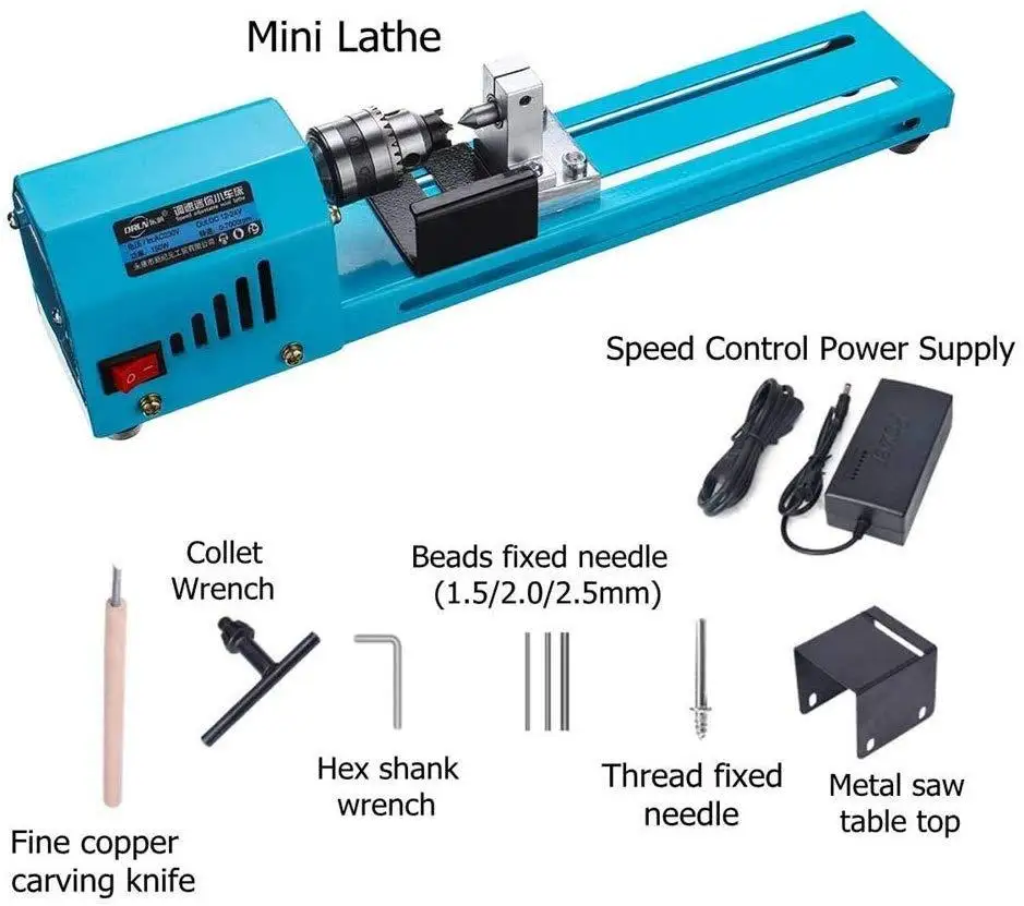 150W Mini Wood Lathe Machine Speed Adjustable Rotary Tool Buddha Pearl Lathe Grinding Polishing