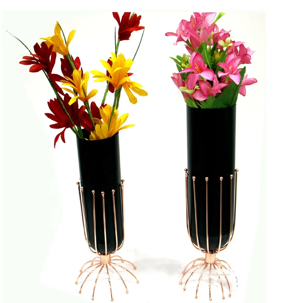 Набор металлических цветочных ваз из 2 предметов, настольные цветочные вазы черного и медного цвета, домашний декор, цветочные вазы