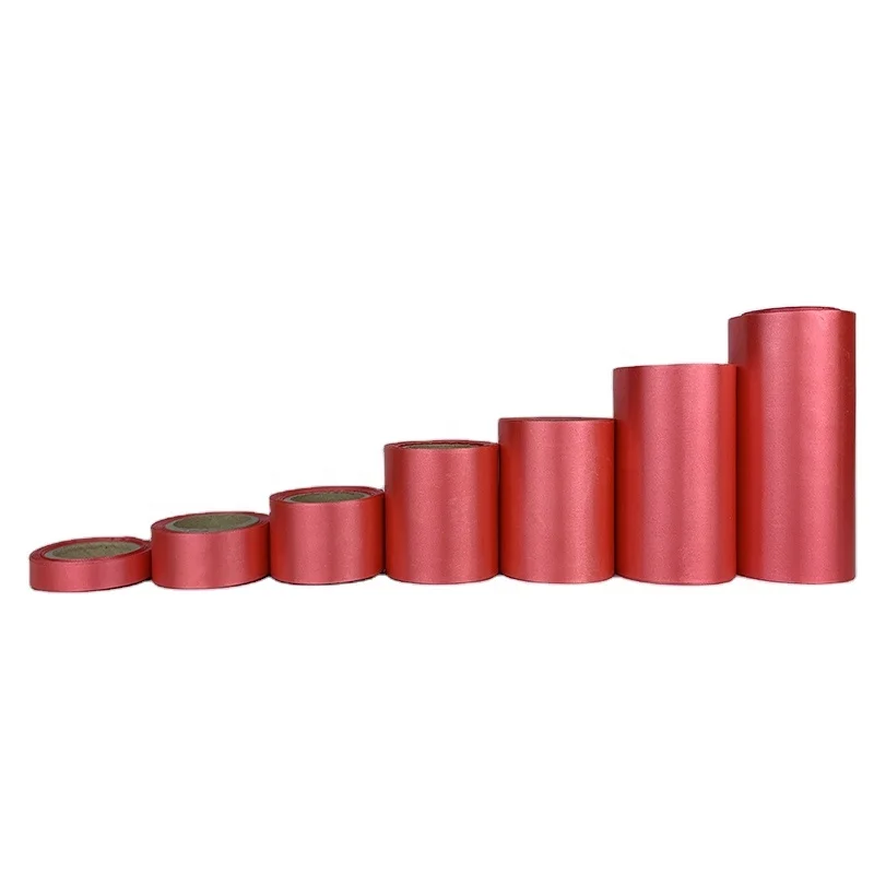 Hot sale red color print polyester 30mm 50mm width single face smooth soft satin ribbon roll