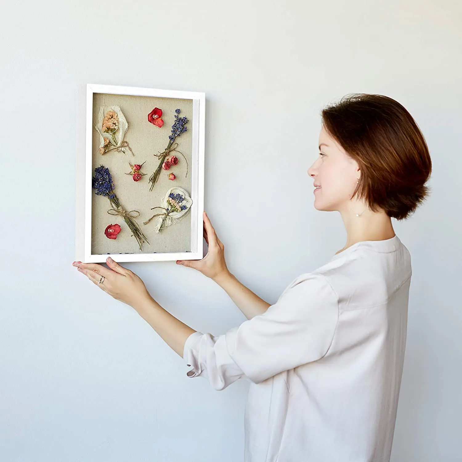 Graduation Baby Wedding Military Art Memory Box Wood & Glass Shadowbox 3D Deep Display Case Shadow Box With Flower