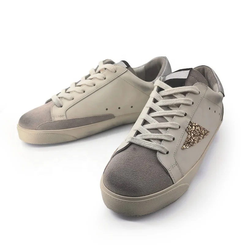 Original Quality Golden Glitter Old Ball Star Grey Suede White Cow Leather Women Sneakers Chaussures de Skate Unisex Men Shoes