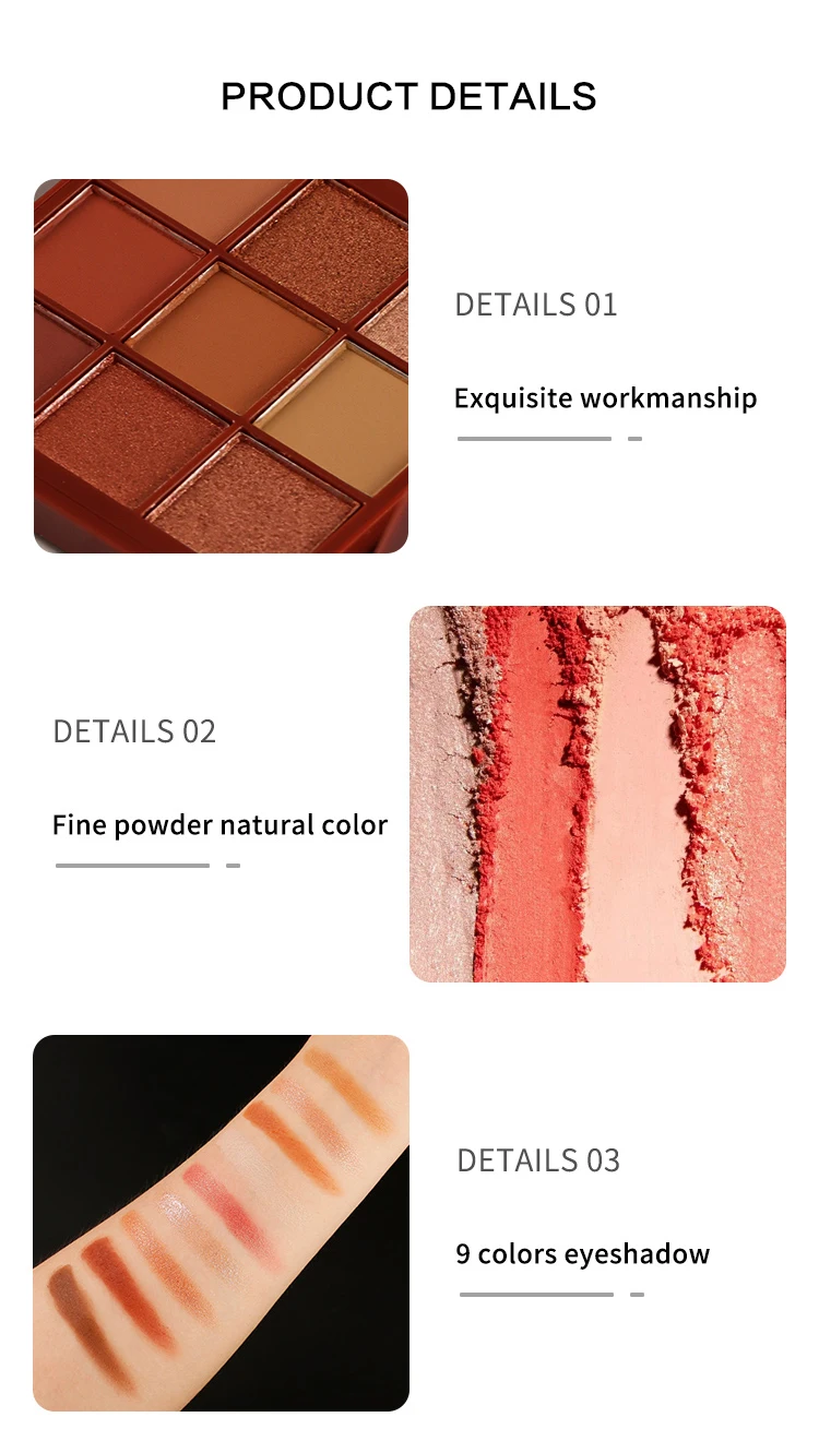 Wholesale Shimmer Shiny Makeup Eyeshadow Palette Vegan 9 Colors Glitter High Pigmented Eye Shadow Private Label