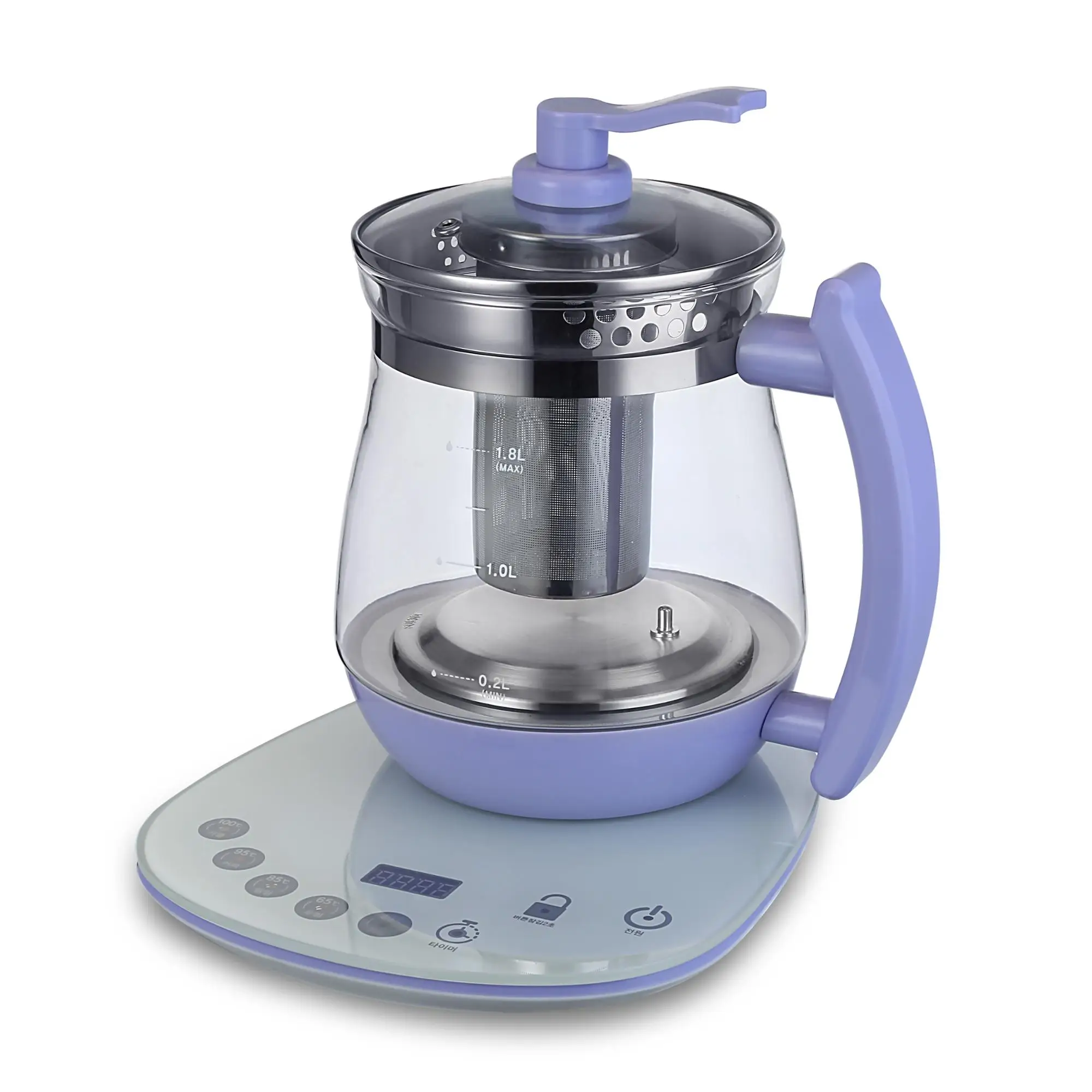 New design blue Led light auto shut-off glass electric kettle ss power base electrical glass kettle