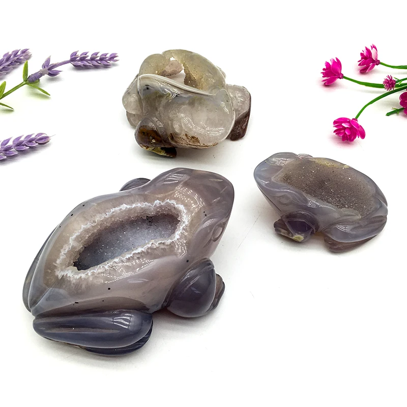 Wholesale natural crystal polished druzy agate frog crafts agate animals healing stone crystal stone for home decoration