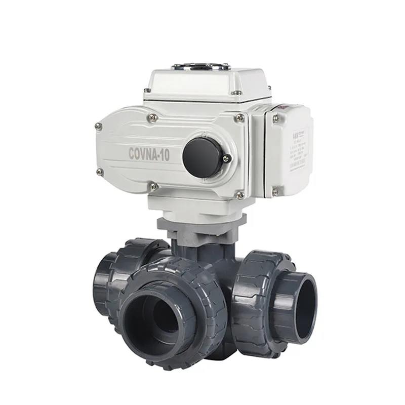 COVNA On Off Type Plastic Motorize Actuated Valves 120V DN50 3 Way Electric PVC Ball Valve