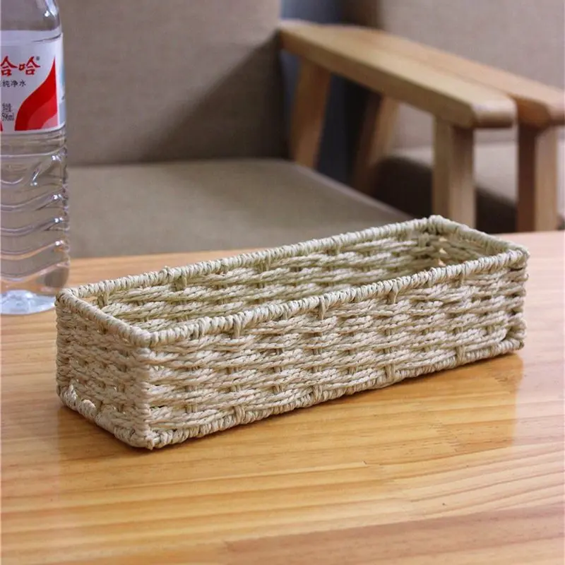 Baskets with green woven grass webbing handles are used for storage baskets in bathrooms, kitchens and living rooms set 2