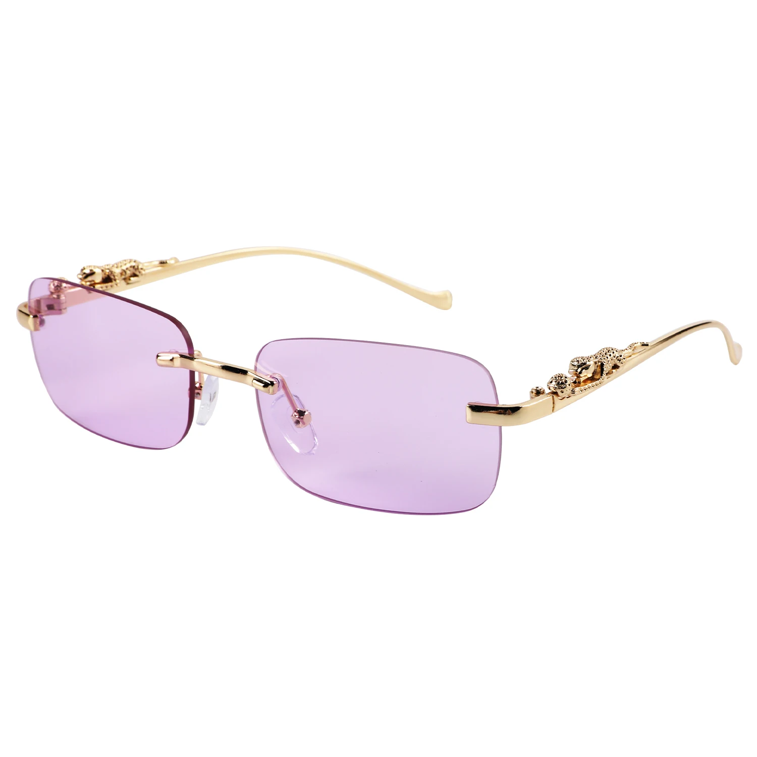 New Cheetah decorated rimless square sunglasses colored retro metal sunglasses cross border glasses for men and women