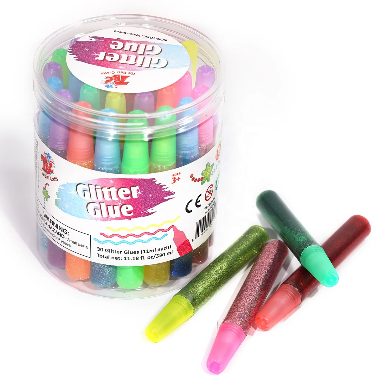 Amazon Brand TBC The Best Crafts Professional Wholesale Non-toxic 30pcs 11ML Glitter Glue Slime in PET Jar for Kids Artists