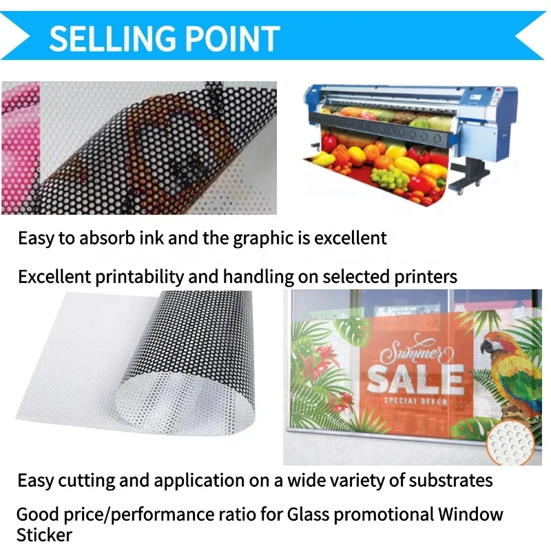 Custom Perforated Window Vinyl Printing White Glass One Way Vision Sticker Vision Vinyl Roll